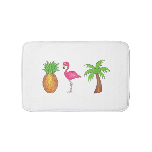 Tropische afdrukpalm Pineappel Roze flamingo Badmat (Voorkant)