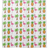 Tropische afdrukpalm Pineappel Roze flamingo Douchegordijn (Voorkant)