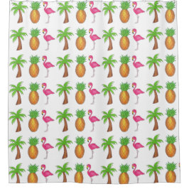 Tropische afdrukpalm Pineappel Roze flamingo Douchegordijn
