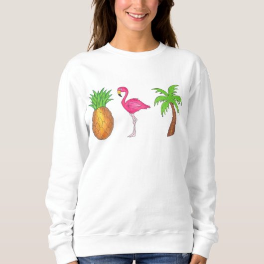 Tropische afdrukpalm Pineappel Roze flamingo Trui (Voorkant)