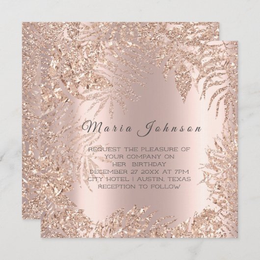 Tropische afscheiding Glitter Lijst Blush Roos Gol Kaart (Voorkant / Achterkant)