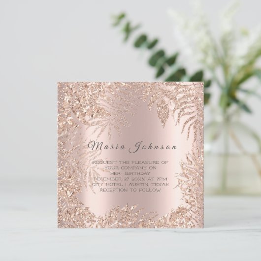 Tropische afscheiding Glitter Lijst Blush Roos Gol Kaart (Staand voorkant)