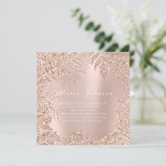 Tropische afvallen Glitter Garden Blush Roos Roze Kaart (Staand voorkant)