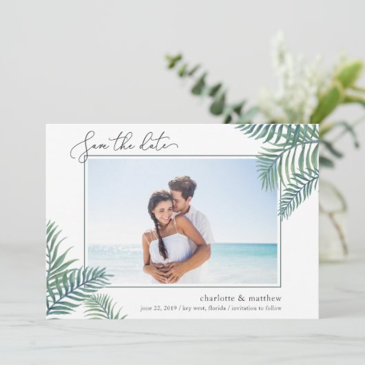Tropische afvulfoto Sla de datumkaart op Save The Date (Staand voorkant)