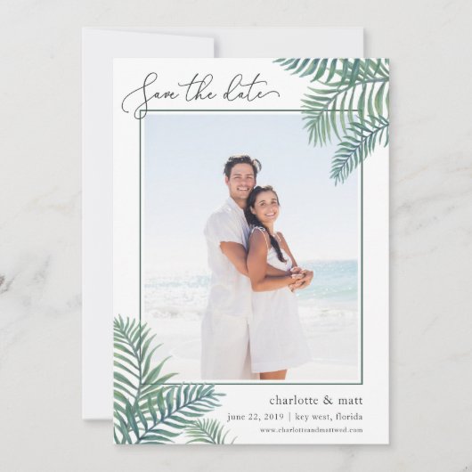 Tropische afvulfoto Sla de datumkaart op Save The Date (Voorkant)