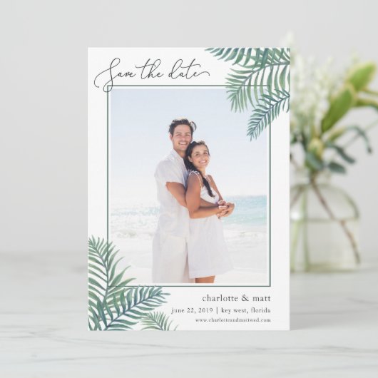 Tropische afvulfoto Sla de datumkaart op Save The Date (Staand voorkant)