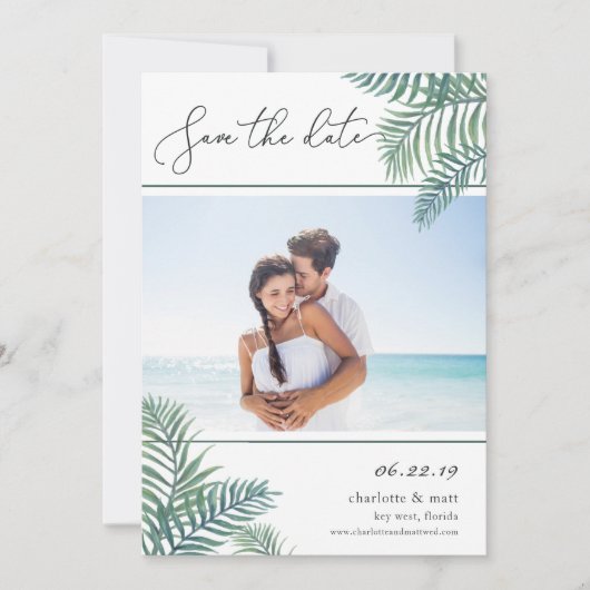 Tropische afvulfoto Sla de datumkaart op Save The Date (Voorkant)