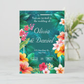 Tropische alfa bloemengroen bruiloft kaart (Staand voorkant)