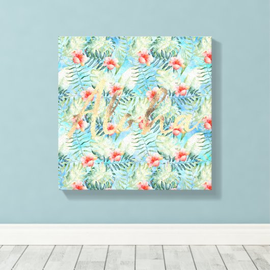 Tropische alfa hibiscus bloemig canvas afdruk (Insitu (Houten vloer))