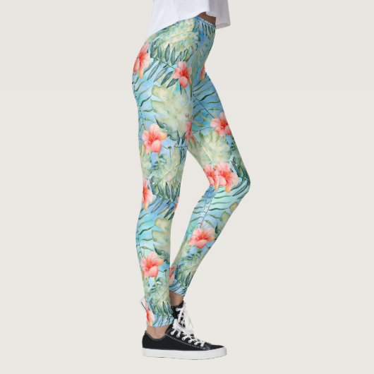 Tropische alfa hibiscus bloemig leggings (Rechts)