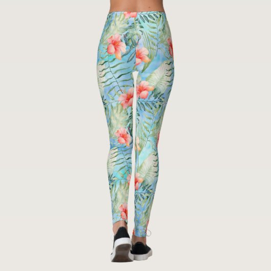 Tropische alfa hibiscus bloemig leggings (Achterkant)