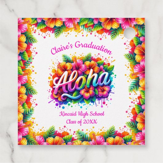 Tropische Aloha Afstudeerfeest Voorkeur Vierkante Bedankjes Labels (Achterkant)