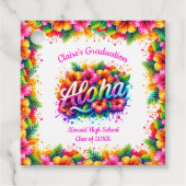 Tropische Aloha Afstudeerfeest Voorkeur Vierkante Bedankjes Labels (Voorkant)