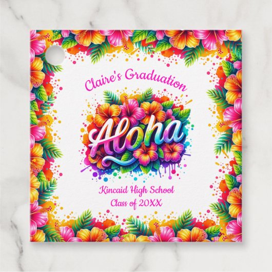 Tropische Aloha Afstudeerfeest Voorkeur Vierkante  Bedankjes Labels (Voorkant)