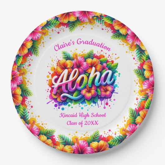 Tropische Aloha Afstuderen Luau Party Papieren Bordje (Voorkant)