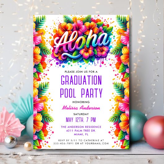 Tropische Aloha Afstuderen Pool Party Kaart
