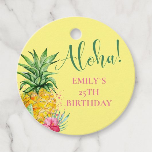 Tropische Aloha-ananas Hawaii Birthday Bedankjes Labels (Voorkant)