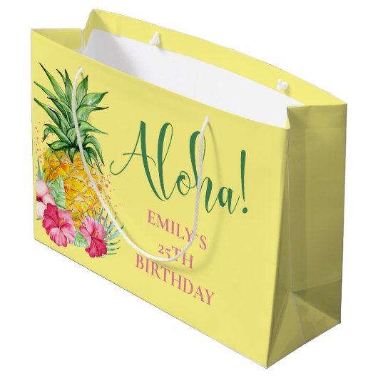Tropische Aloha-ananas Hawaii Birthday Groot Cadeauzakje (Achterkant Gekanteld)