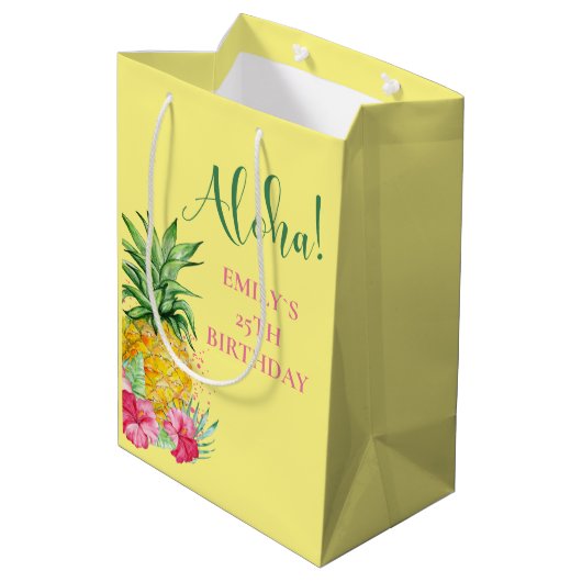 Tropische Aloha-ananas Hawaii Birthday Medium Cadeauzakje (Achterkant Gekanteld)