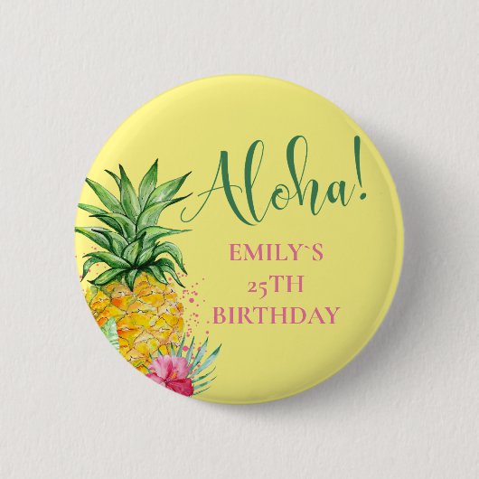 Tropische Aloha-ananas Hawaii Birthday Ronde Button 5,7 Cm (Voorkant)