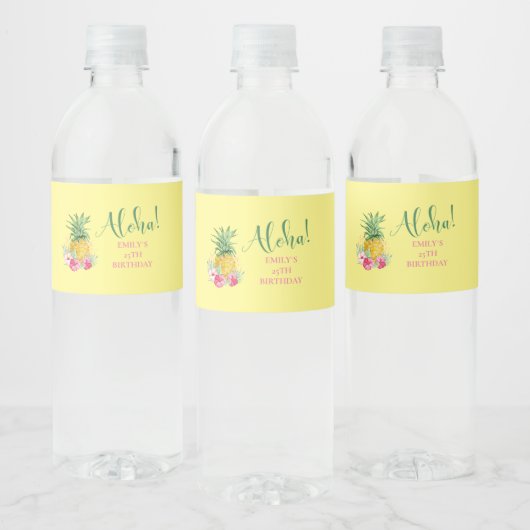 Tropische Aloha-ananas Hawaii Birthday Waterfles Etiket (Flessen)