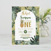 Tropische Aloha Ananas Jongen Eerste Verjaardagsfe Kaart (Staand voorkant)