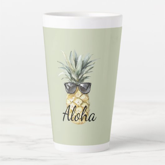 Tropische Aloha Ananas met Zonnebril Latte Mok (Voorkant)