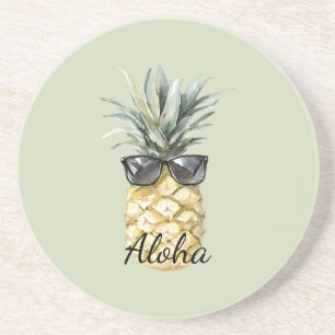 Tropische Aloha Ananas met Zonnebril Zandsteen Onderzetter