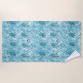 Tropische Aloha Aqua Blauwe Bladeren Strandlaken (Voorkant)