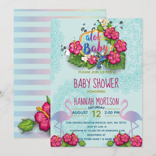 Tropische Aloha Baby Floral Baby shower Kaart (Voorkant / Achterkant)
