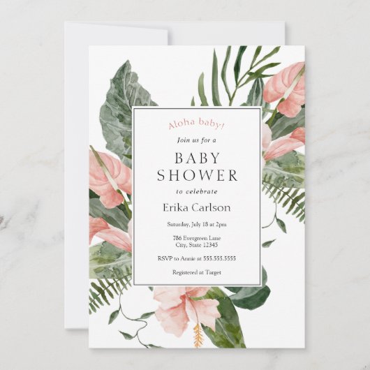 Tropische Aloha Baby Shower Uitnodiging (Voorkant)