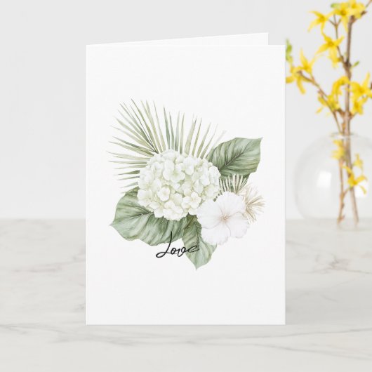 Tropische Aloha Beach Hydrangea Bloemen Huwelijk Kaart (Gele Bloem)