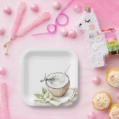 Tropische Aloha Beach Kokosnoot Bloemen Huwelijk Papieren Bordje (Feest)