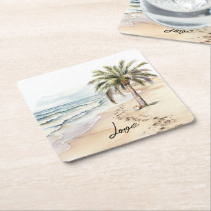 Tropische Aloha Beach Kokosnoten Palm Tree Kartonnen Onderzetters