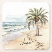 Tropische Aloha Beach Kokosnoten Palm Tree Kartonnen Onderzetters (Voorkant)