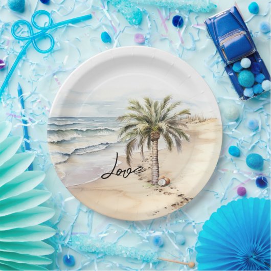 Tropische Aloha Beach Kokosnoten Palm Tree Papieren Bordje (Feest)