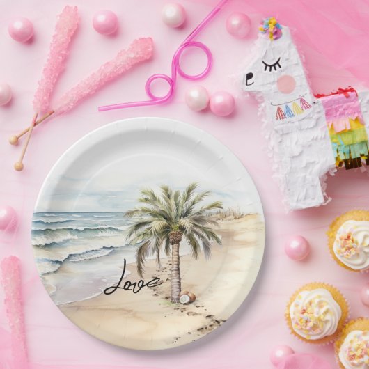 Tropische Aloha Beach Kokosnoten Palm Tree Papieren Bordje (Feest)