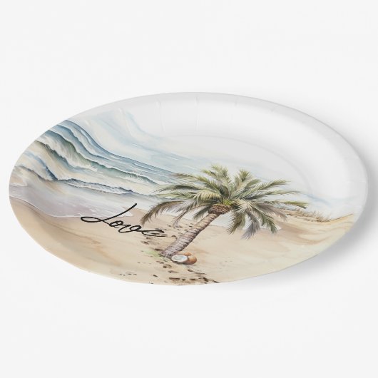 Tropische Aloha Beach Kokosnoten Palm Tree Papieren Bordje (Gekanteld)