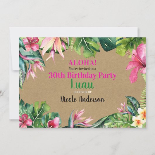 Tropische Aloha Bloemen Luau Kraft Verjaardagsfees Kaart (Voorkant)