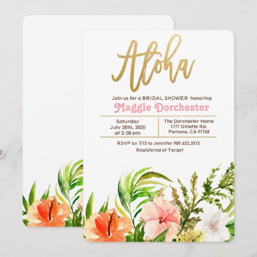 Tropische Aloha Bruiloft Uitnodiging (Voorkant / Achterkant)
