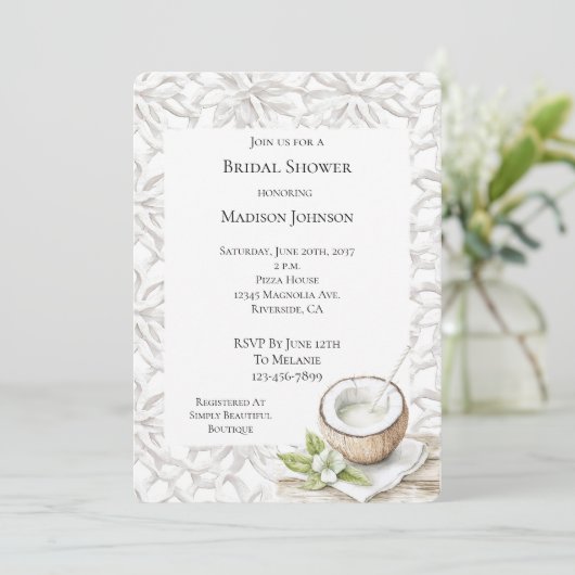 Tropische Aloha Coconut Flower Vrijgezellenfeest Kaart (Staand voorkant)