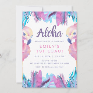Tropische Aloha Flamingo 1e Luau Verjaardag Kaart
