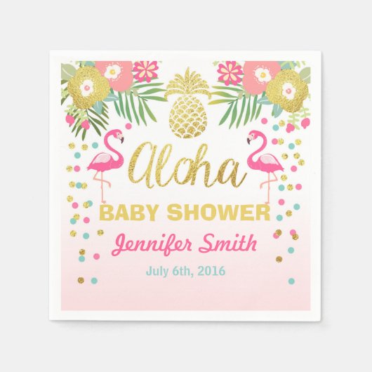 Tropische Aloha Flamingo Baby shower Papier servet (Voorkant)