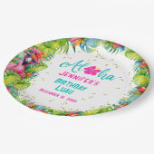 Tropische Aloha Flamingo Verjaardag Luau Papieren Bordje (Gekanteld)