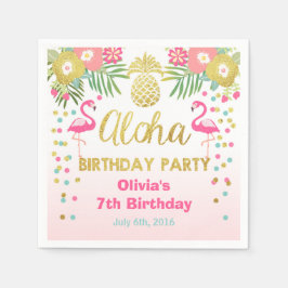 Tropische Aloha Flamingo Verjaardagspapier Servet