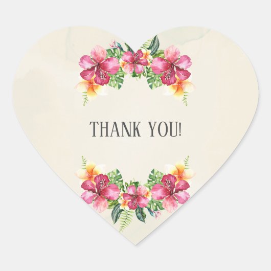 Tropische Aloha Flowers Floral Botanical Wedding Hart Sticker (Voorkant)