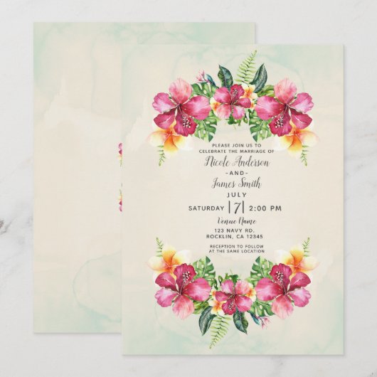 Tropische Aloha Flowers Floral Botanical Wedding Kaart (Voorkant / Achterkant)