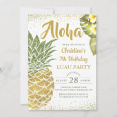 Tropische Aloha Groen Gouden Ananas Verjaardag Kaart (Voorkant)