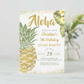 Tropische Aloha Groen Gouden Ananas Verjaardag Kaart (Staand voorkant)