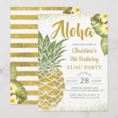 Tropische Aloha Groen Gouden Ananas Verjaardag Kaart (Voorkant / Achterkant)